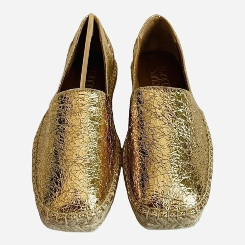 Franco Sarto Kenna Gold Crinkle Leather Espadrilles Slip On Loafers Size 5.5 NIB
